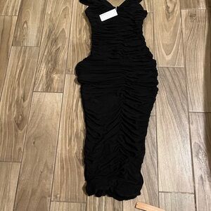 Reformation Black Ruched Midi Dress